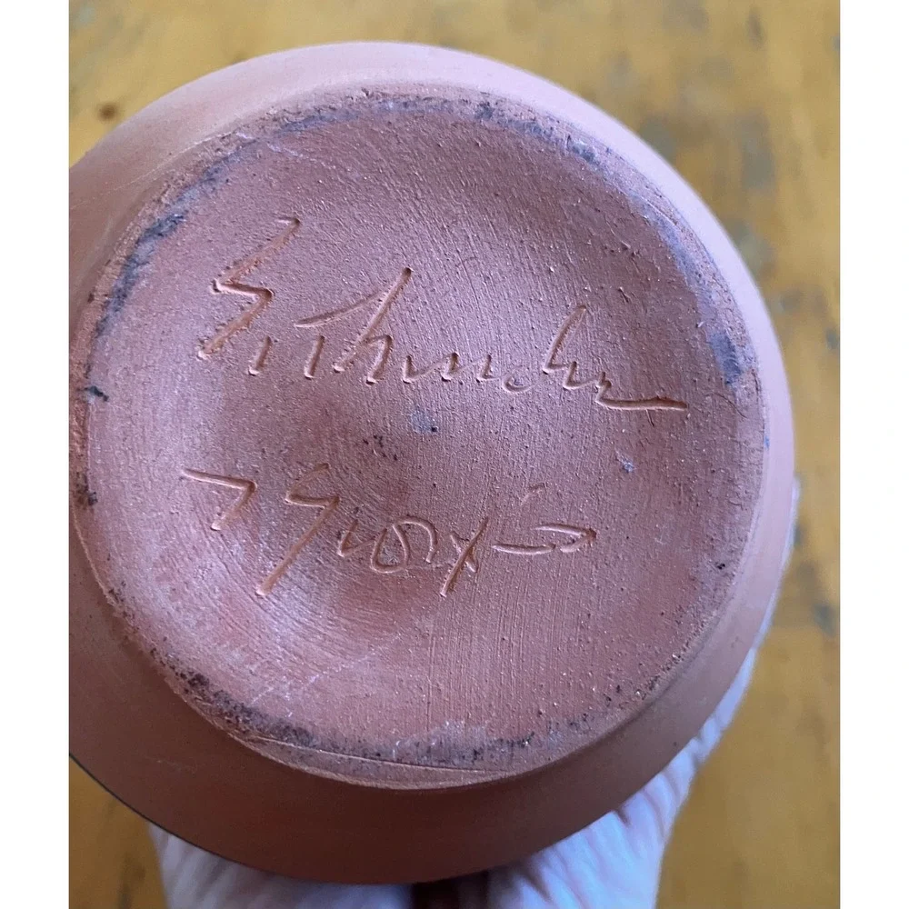 Sioux Pottery Vase Teal Etched Southwestern Terracotta